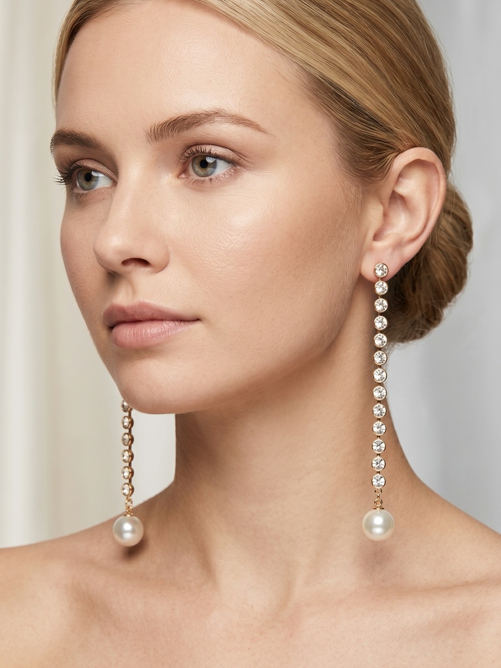 Elegant Gold Pearl & Crystal Drop Earrings - Women Jewelry